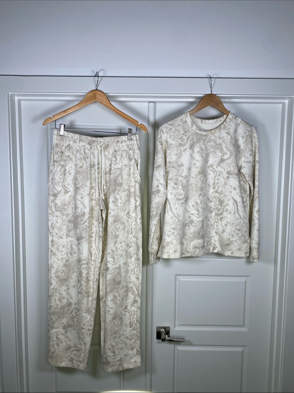 Ideology Marble Print Sweatshirt Jogger Set Beige Cream Size Small